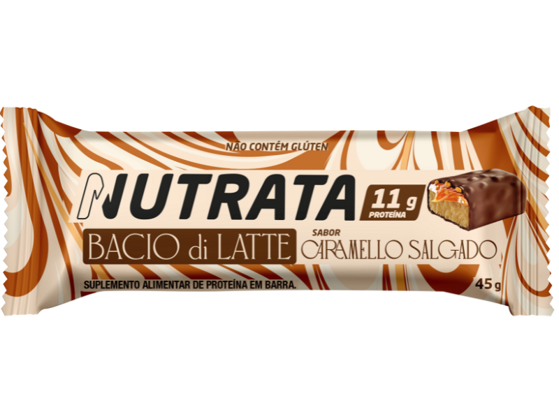 BARRA PROTEICA BACIO DI LATTE CARAMELO SALGADO CAIXA C/ 12UN 45G - NUTRATA