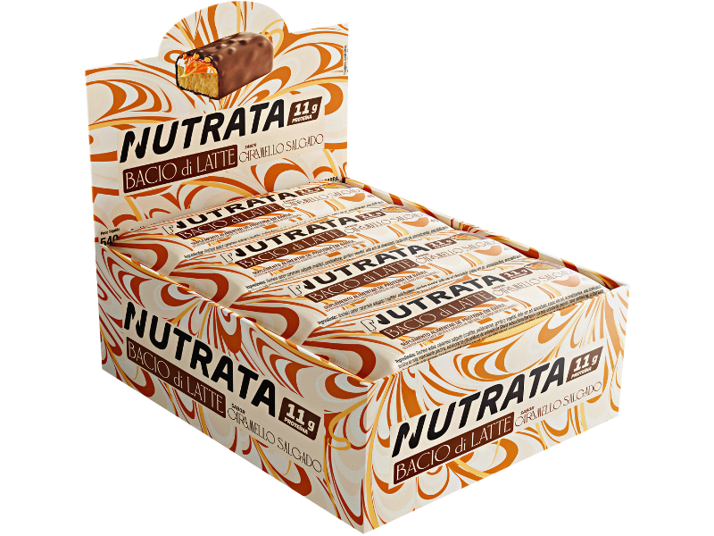 BARRA PROTEICA BACIO DI LATTE CARAMELO SALGADO CAIXA C/ 12UN 45G - NUTRATA